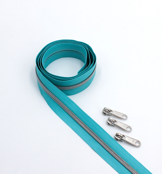 Endlosreißverschluss metallisiert helltürkis/ silber (1m)